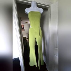 Two piece, ribbed strapless pant set